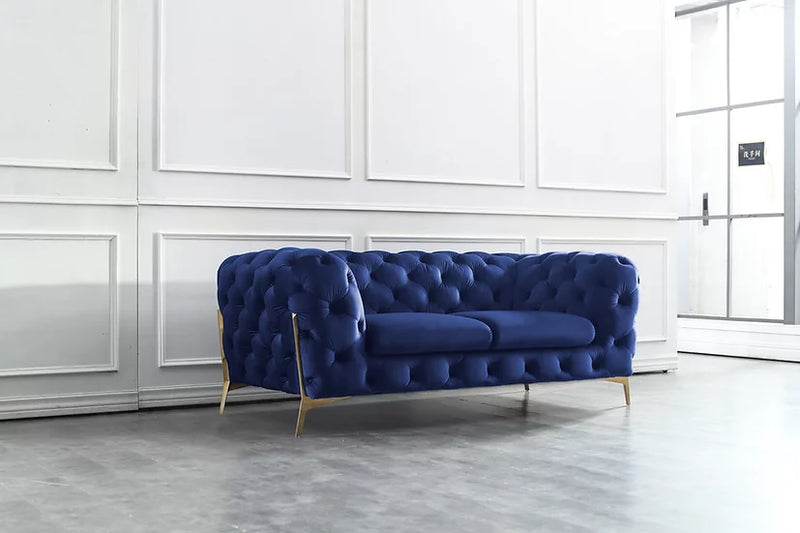 MI-1346 Lori Blue Velvet Sofa&Loveseat Chair Set