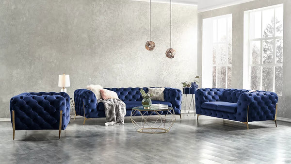 MI-1346 Lori Blue Velvet Sofa&Loveseat Chair Set