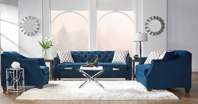 S16150 Bing Blue Velvet Sofa&Loveseat Set