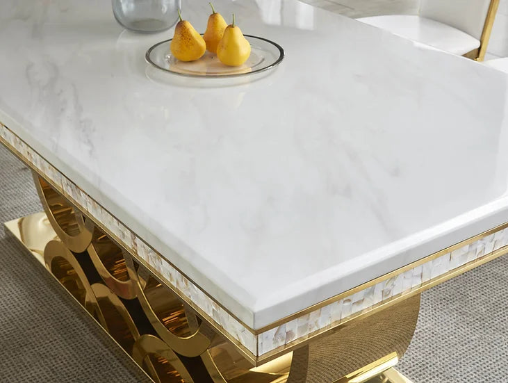 Giovanni Marble Dining set Gold Color