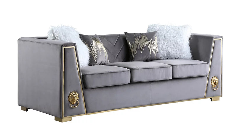 S1014 Leo Grey Velvet Sofa & Loveseat Set