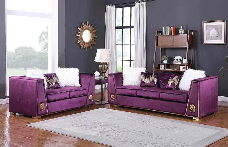 S1014 Leo Purple Velvet Sofa & Loveseat Set