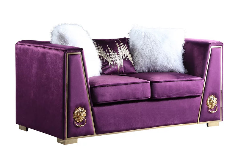 S1014 Leo Purple Velvet Sofa & Loveseat Set