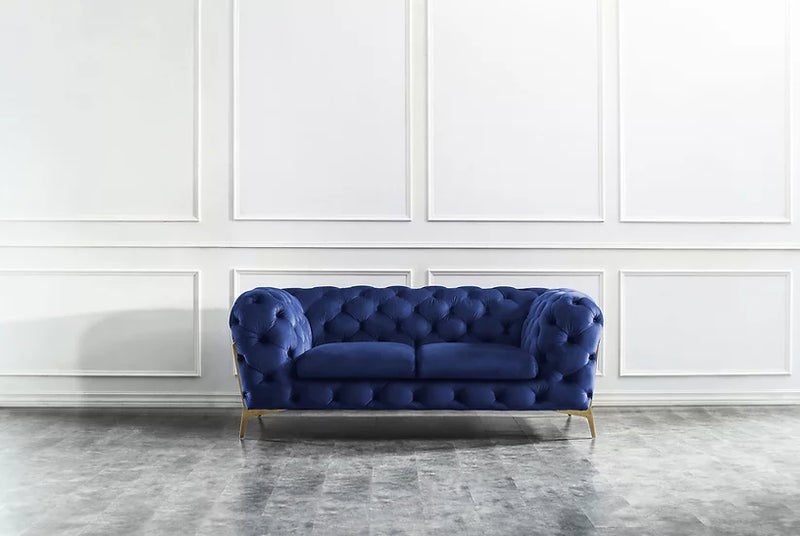 MI-1346 Lori Blue Velvet Sofa&Loveseat Chair Set