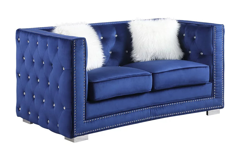 S4112 Paris Blue Velvet Sofa&Loveseat Set