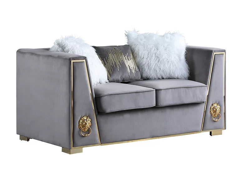 S1014 Leo Grey Velvet Sofa & Loveseat Set