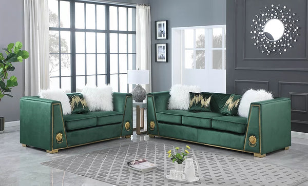 S1014 Leo Green Velvet Sofa & Loveseat Set