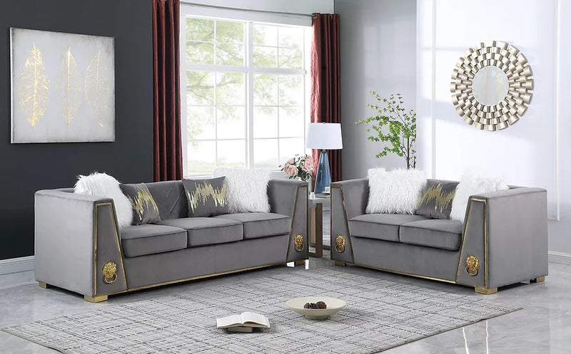 S1014 Leo Grey Velvet Sofa & Loveseat Set