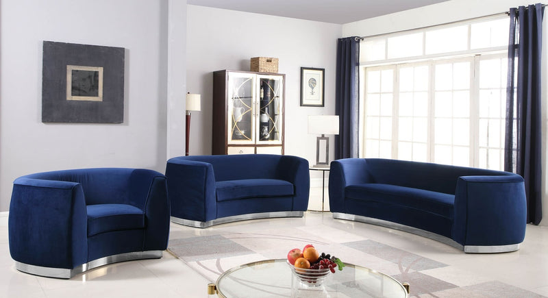 Julian Living Room Set (Navy/ Chrome)