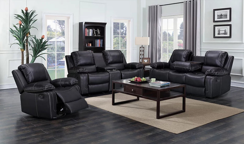 S3009 Nova Black Recliner Set 3-Piece