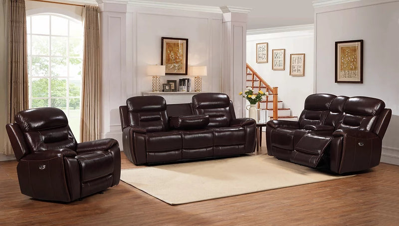 S2226 Rosewood (Leather/Power) Brown Recliner Set 3-Piece